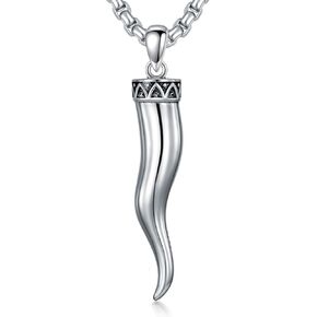Italian Horn Necklace for Men 925 Sterling Silver Cornicello Pendant Necklace Italy Jewelry for Men Women