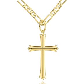 Gold Cross Necklace for Men Cross Necklaces 4.3MM Thick Figaro Chain Engineered for Comfort Dainty 14K Gold Crosses Pendant Necklace 20/22/24in