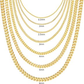 Nuragold 14k حقيقية صفراء الذهب فرانكو سلسلة القمح قلادة القمح 16 "-30" (1.5 مم-5 مم) المجوهرات الإيطالية للرجال والنساء