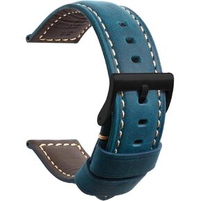 Tststrap Leather Watch Band 20mm 22mm 24mm - حزام ساعة سوداء ناعمة للرجال بشكل كثيف - سوار مراقبة ذكي مبطن مع استبدال مشبك الأسود المشبك