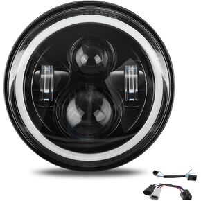 SUNPIE Compatible with H_arley Street Glide/Tri Glide 7 inch Head light with White Halo,Compatible with Road King, Compatible with Electra Glide, Compatible with Softail Deluxe