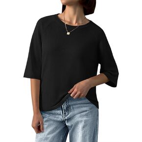 Saodimallsu Womens Half Sleeve Sweater Tops Summer Crew Neck Casual Loose Lightweight Sweaters Knit Pullover Shirts