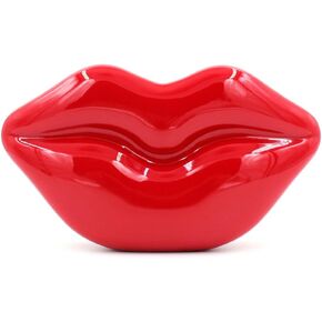 Women Acrylic Lips-shaped Evening Bags Purses Clutch Vintage Banquet Handbag (Red) Medium
