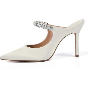 XINIUNIU Heeled Mules for Women Rhinestone Heels Pointed Toe Slip On 4 Inch Stiletto Closed Toe Sandals Dress Wedding Pump Shoes
