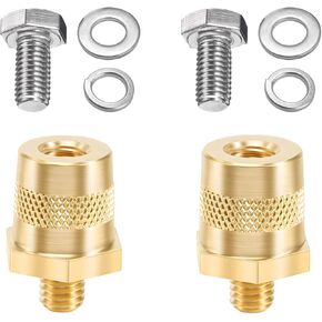 2PCS Battery Terminal Connectors Set, Auto Battery M8 Top Side Post Terminal Adapter with Bolt Washer Split Ring, M8 Threaded Male Brass Terminal Charging Post Extender (+/-)