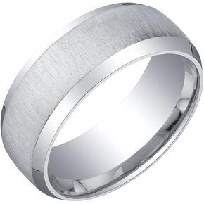 PEORA Men's 8mm Solid 925 Sterling Silver Wedding Ring Band, Beveled Edge, Brushed Matte, Comfort Fit Sizes 8 to 16