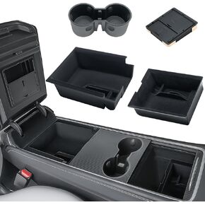 Uireefly 3Pcs Center Console Organizer for Tesla Model Y 2021-2025, Flocked Fabric Center Console Organizer Set Include Console Front & Rear Tray Hidden Armrest Storage Box for Model 3 2017-2023 (4)
