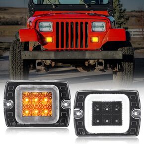 Front Turn Signal Corner Marker Lights Compatible with Wrangler YJ 1987-1995 Yellow as Turn Signal Lights,White as Daytime Running Lights (Smoked Lens)
