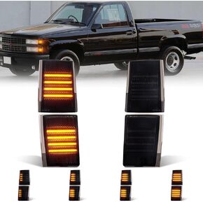 Dynamic LED Front Corner Light Side Marker Signal Lamps Assembly Kit for 1988-1993 Chevy C/K 1500 2500 3500 Pickup Truck 1992 -1993 Chevy Blazer、Chevy Suburban C1500 C2500 K1500 K2500 Smoked Len 4 PCS