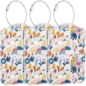 3 Pcs Luggage Tag Travel Cruise Suitcase Bag Labels Privacy Cover Flap ID Tags Identifiers Leather Stainless Steel Loop Creative Floral Address Card for Women Men School
