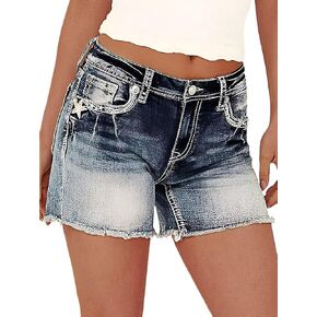 Flamingals Women's Star Embroidery Sudded Detail Summer Mid Mid Weist Shorts