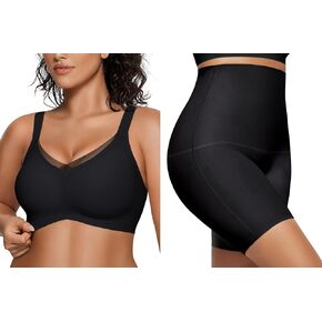 OEAK Wireless V mesh Bras Comfortable Seamless Tummy Control Shapewear Black M