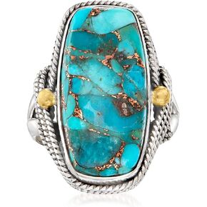 Ross-Simons Turquoise Roped-Edge Ring in Sterling Silver With 18kt Gold Over Sterling