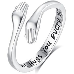 INFUSEU 925 Sterling Silver Hug Rings for Women Teen, Cute Gifts for Girlfriend Daughter Mom Wife, Adjustable Size