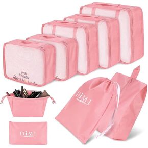 DIMJ Packing Cubes for Carry On - Mesh Design Packing Organizers for Luggage, Lightweight Suitcase Organizers for Travel, 9 Pack Travel Cubes for Packing Women with Makeup Bag (Pink)
