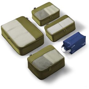 5 Set Compression Packing Cubes for Travel, Space Saving Luggage Organizer Bags, Vacation Carry On Suitcase Essentials (Silver)