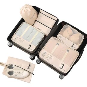 7 Set Packing Cubes, Luggage Packing Organizer for Travel, Travel Cubes for Carry on Suitcases, Suitcase Packing Bags for Travel Accessories(Beige)