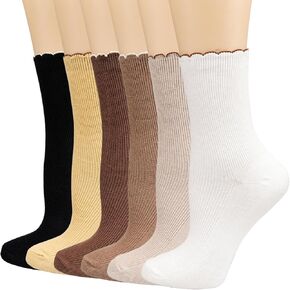 Mcool Mary Gocks Gocks Fully's Gocks ، جوارب كاحل لطيفة لطيفة ، خس متماسك ، خس ، طاقم Frilly Frilly For Women 6 Pack (6 Colors-1)