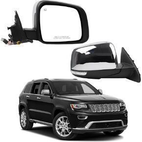 مجموعة مرآة سائق Dasbecan متوافقة مع 2011-2018 Grand Cherokee Chrome مرآة الباب الأيسر مع الطاقة المدفأة/الإشارة الإشارة/الذاكرة/طي يدوي استبدال#68257941ab (11 نقطة)