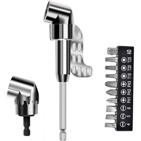 105 Degree Right Angle Drill Adapter - 2PCS Right Angle Drill Attachment with 10PCS 25mm Screwdriver Bit, Right Angle Drill Adapter for Household Work
