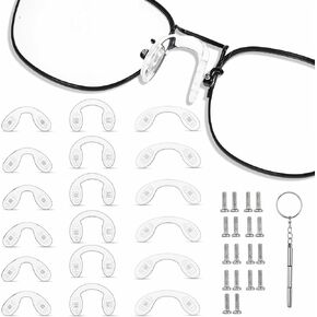 "18Pcs Eyeglasses Nose Pads Kit,U Shaped Nose Bridge for Glasses Silicone Screw-in Glass Nose Piece with 36Pcs Screws for Eyeglasses Sunglasses Myopic Glasses Accessories (with Wrench) "