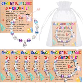 Quelay 6 Sets Kindergarten/Preschool Graduation Gifts Adjustable Unicorn Bracelet with Congratulation Cards and Organza Bags for Grad
