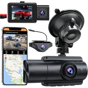 Moplasz 3 Channel 4K Dash Cam Built-in WiFi GPS, Full HD 4K+2K Front and Rear Dash Camera for Cars, 2K+1080P+2K Three Way Camera,170° Wide Angle Recorder,Included 32GB Card,Sony Night Vision (Black)