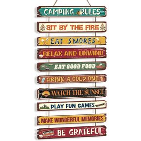 Outdoor Porch Rules Signs 11 x 23 Inches Wood Porch Decorative Signs Decor Outdoor Funny Plaque Decorations for Art Backyard Home Birthday Gift