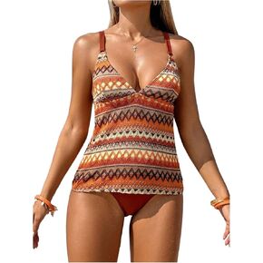 Women's 2 Piece Tankini Swimsuit Graphic Boho High Waisted Summer Bathing Suit Swimwear