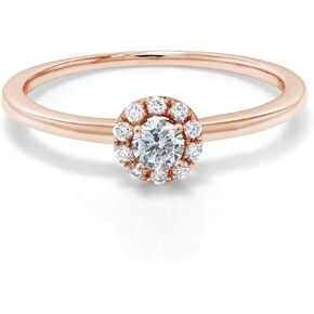 GEM Stone King 10K Rose Gold Lab خاتم الخطوبة الماس للنساء (0.15 CTTW ، ألوان E-F المستديرة ، وضوح VS1-VS2 ، متوفر في الحجم 5 ، 6 ، 7 ، 8 ، 9)