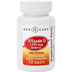 GeriCare Vitamin D 1,250mcg (50,000 IU) High Potency Once-A-Week Dietary Supplement, 12 Count (Pack of 1)
