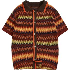 Verdusa Men's Casual Short Sleeve Collar Printed Button Up Cardigan Sweater