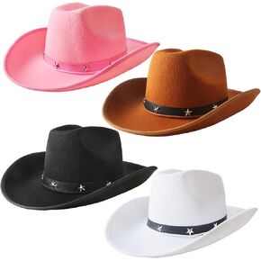 4 Pcs Adult Felt Cowboy Hats Studded Cowgirl Hat Western Texan Cowboy Hat for Men Women Western Theme Party Dress Up