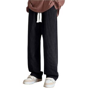 Men's Corduroy Pants Drawstring Waist Straight Leg Sweatpants Loose Casual Long Pants Trousers