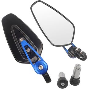 7/8'' Motorcycle End Bar Mirror 22mm Rearview Clear Mirror Universal Motorbike Side Mirror (Blue)