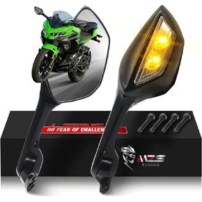مرايا الدراجات النارية MZS مع إشارات الانعطاف ، مرآة مرآة LED LED للسباق للسباق ، قابلة للتعديل مع ZX6R ZX10R ZX25R CBR600RR CBR650R FZ6R