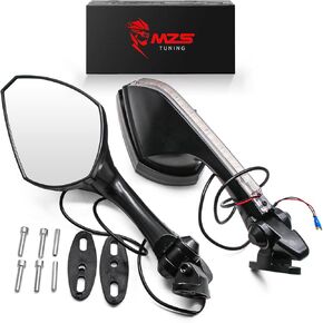 MZS Motorcycle Mirrors, LED Racing Rear View Mirror Turn Signal Dual Adjustable Compatible with Hayabusa ZX4R ZX6R ZX14R ZX10R ZX9R ZX12R CBR500R CBR600RR CBR650R VFR800F FZ6R EX 250 300 400 650