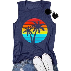 Summer Beach Graphic Tees for Women Sun Salt Sand Shirts Palm Tree Sunset Casual Vacation Tops in Saudi Arabia