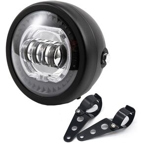 Motorcycle Headlight 5.75 inch Round LED with Mounting Brackets Assembly, Front Headlamp With White Amber Light for Cafe Racer E-bike Bobber Chopper