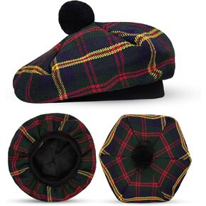Scottish Hat for Men Tam o' Shanter Flat Bonnet Kilt Hat Acrylic Wool Traditional Cap in Various Tartans