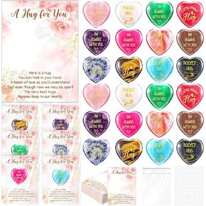 24 Sets Pocket Hug Tokens Bulk Heart Shaped Hug Token Emotional Support Inspirational Gift Keepsake Exchange Cards for Colleagues Family Friends Social Celebration, 12 Colors(Thumb)