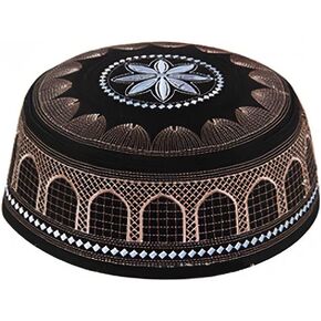 Men Muslim Prayer Kufi Hat, Islam Skull Embroidery Cap Beanie Hat Prayer Headwear Ramadan Eid Gift(Blue Black)