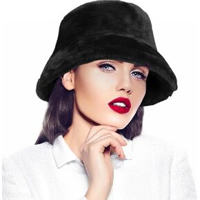 Faux Fur Winter Bucket Hats for Woman Men - Soft Fuzzy Warm Women Furry Fisherman Cap for Casual, Trips, Sports