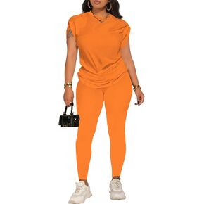 PINSV Women 2 Piece Outfits Summer Sweatsuits Track Suits Short Tops Long Pant Sweat Suit Legging Jogger Sets