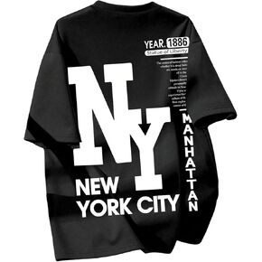 Boy's Letter Graphic Baggy Shirts Short Sleeve Crew Neck Cool T-Shirt