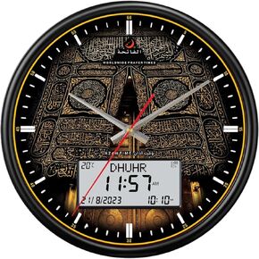 Azan Clock مع 8 أصوات Azan ، عرض وقت الصلاة الرقمي ، برمجة المدينة العالمية ، اتجاه Qibla ، وتوفير النهار ، والإضاءة الخلفية LED-وايت 13 بوصة مع شحن USB الأسود