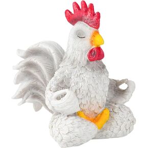 White Rooster Figurine Garden Statues –Resin Chicken Ornaments Gifts for Women – Yoga Rooster for Home Office Desktop Table Meditating Room Decor, Unique Gift for Chicken Lovers