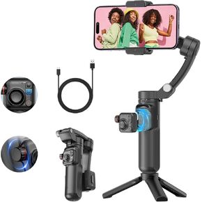 Phone Gimbal Stabilizer 3-Axis Foldable Gimbal for Video Recording with Face Trakcing TikTok YouTube Vlog Stabilizer for Android and iPhone 15/15 Pro Max/14/14 Pro