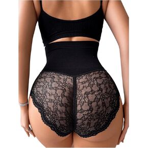 Floerns Women's Contrast Lace Tummy Control Underwear High Waisted Shapewear Briefs