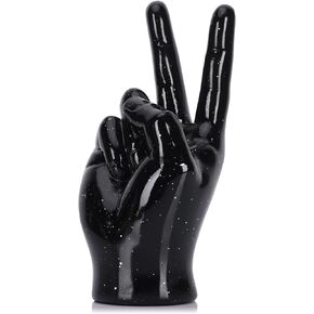 LCCCK Gold Hand Sculpture Peace Sign Decor, Cool Gesture Hand Statue Finger Knick Knack for Shelves, Weird Gift Funky Sculpture for Desk Bookshelf TV Stand Accent Ornaments Peaceful Decor